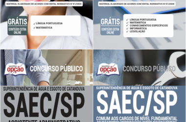 Apostilas Impressas e Digitais Diversos Cargos do Concurso Público da SAEC / SP – 2020