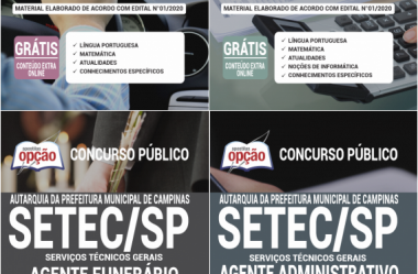 Apostilas 2020 do Concurso Público da SETEC Campinas / SP, nas funções de: Diversos Cargos