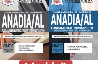 Estude com as Apostilas do Concurso da Câmara de Limoeiro de Anadia / AL – 2020, nos empregos de: Vários Cargos