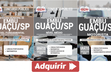 Materiais de Estudo Processo Seletivo Prefeitura de Embu-Guaçu / SP – 2020, funções: Motorista e Níveis Fundamental e Médio