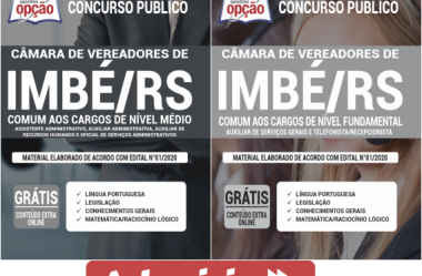 Opção Apostilas Concurso da Câmara de Vereadores de Imbé / RS – 2020, cargos: Níveis Fundamental e Médio