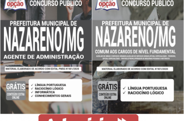 Apostilas Concurso Público Prefeitura de Nazareno / MG – 2020, cargos: Diversas Funções