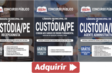 Apostilas Concurso Público Câmara Municipal de Custódia / PE – 2020, cargos: Diversas Funções