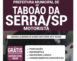Apostila 2020 do Concurso Público da Prefeitura de Taboão da Serra / SP, na função de: Motorista