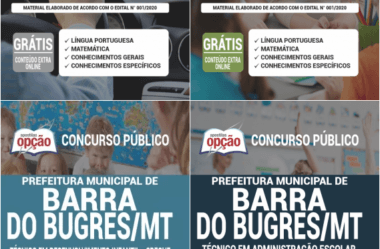 Apostilas Concurso Público Prefeitura de Barra do Bugres / MT – 2020, Diversos Cargos