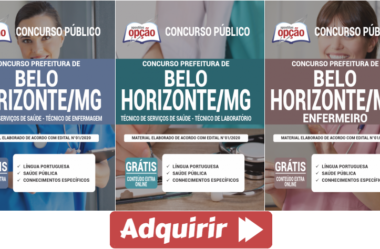 Apostilas de Estudo Concurso SMS de Belo Horizonte / MG – 2021, cargos: Enfermeiro, Técnico de Enfermagem e Técnico de Laboratório