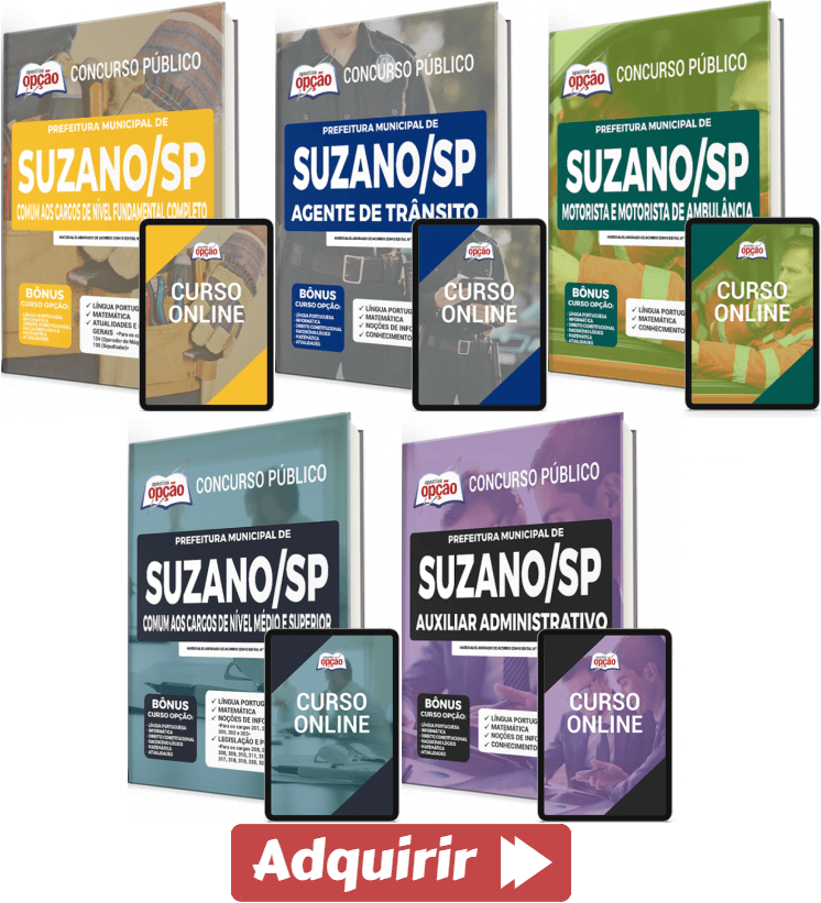Apostilas (Livro) e Digital Concurso da Prefeitura de Suzano / SP 2022, nos  empregos de: Vários Cargos - Apostilas Concursos Online