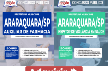 Apostilas Impressas e Digitais Auxiliar de Farmácia e Inspetor do Concurso da Prefeitura de Araraquara / SP 2022