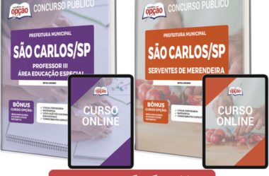 Apostilas Concurso São Carlos / SP 2023, Servente Merendeira e Professor